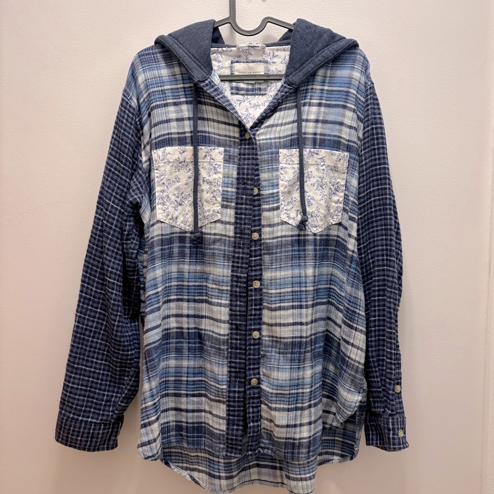 American Eagle Outfitters Oversized Blue Plaid Hoodie